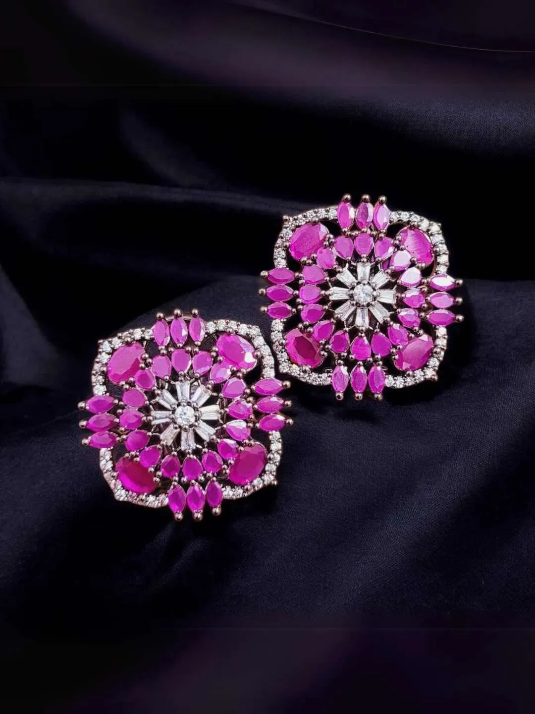 Zircon Stone Studded Square Shaped Stud Earrings
