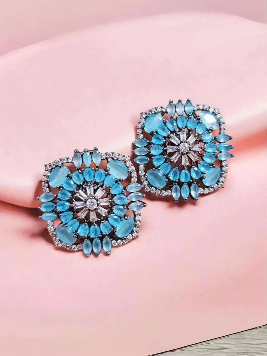 Zircon Stone Studded Square Shaped Stud Earrings
