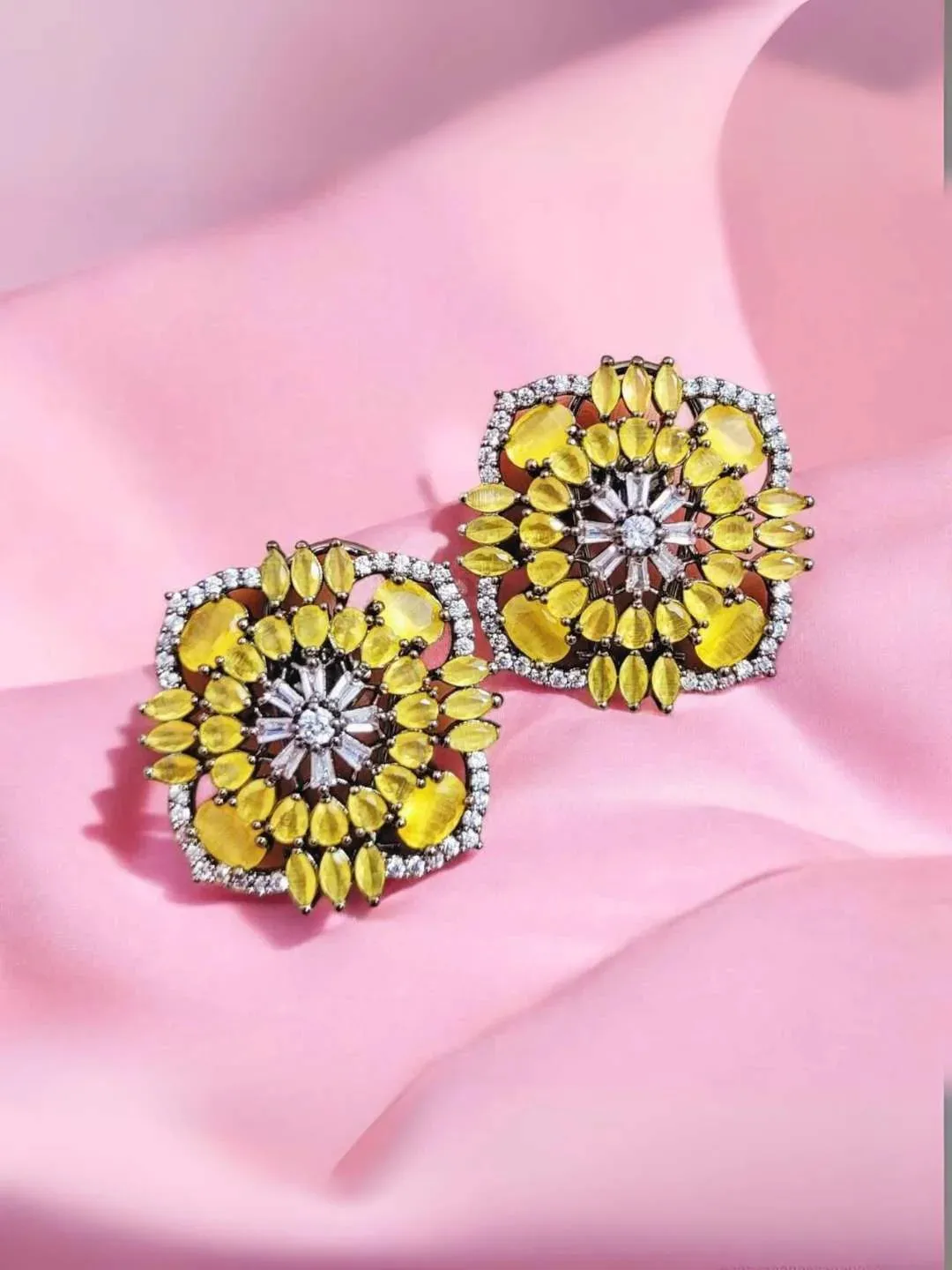 Zircon Stone Studded Square Shaped Stud Earrings