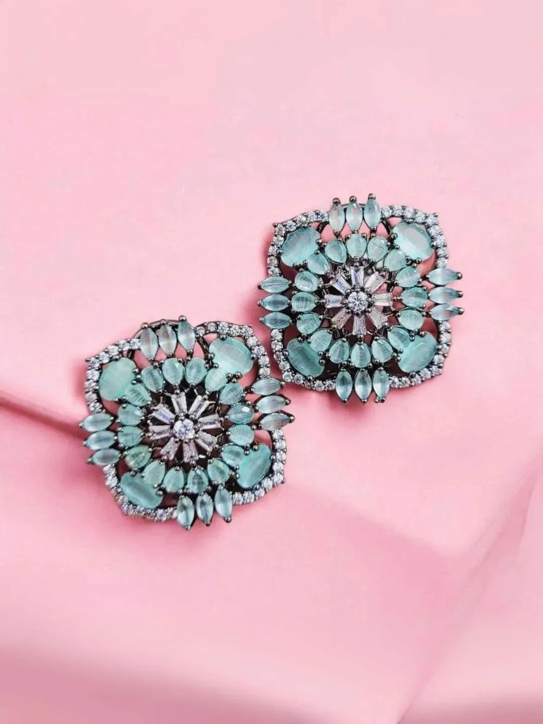 Zircon Stone Studded Square Shaped Stud Earrings