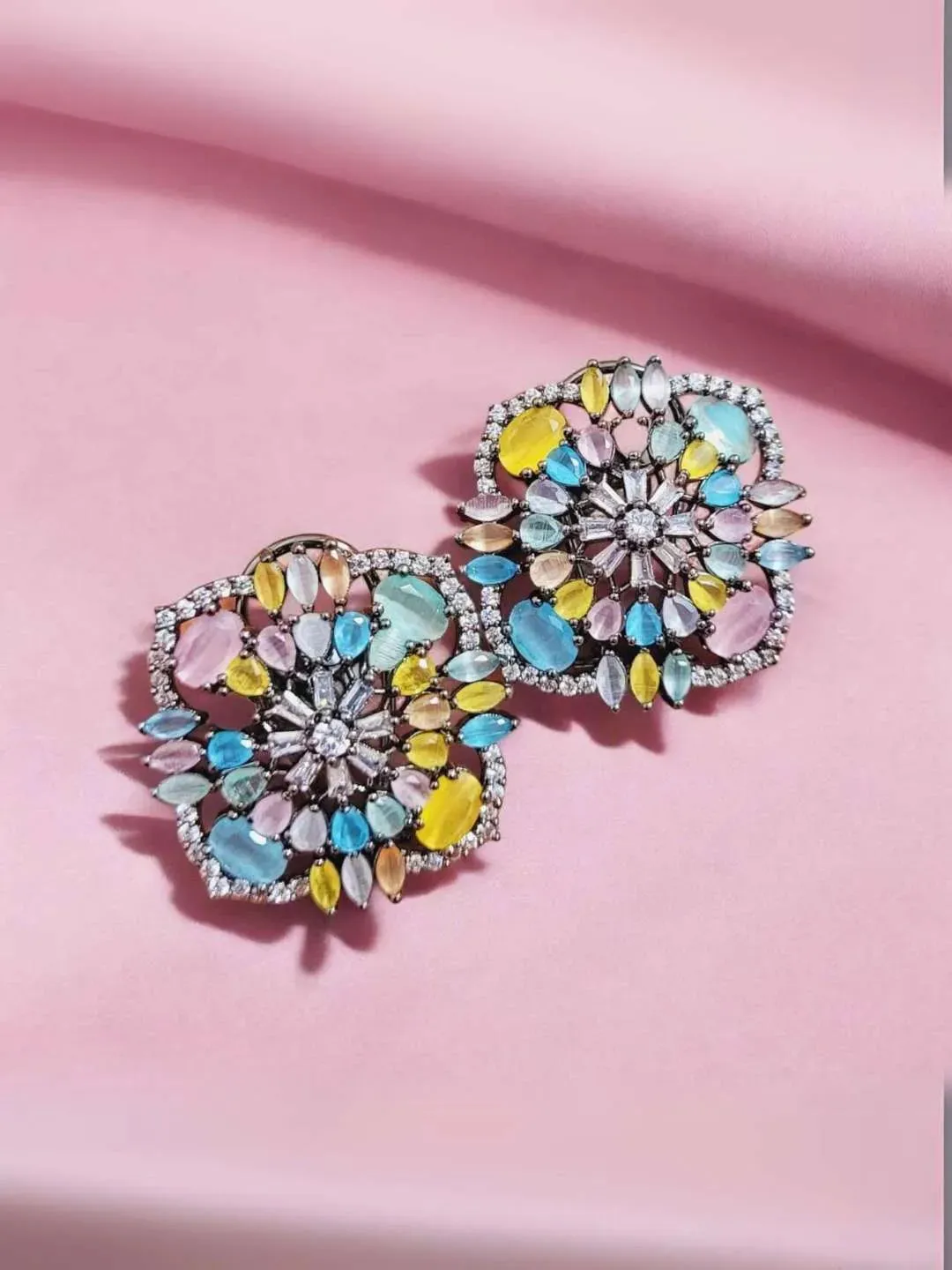 Zircon Stone Studded Square Shaped Stud Earrings