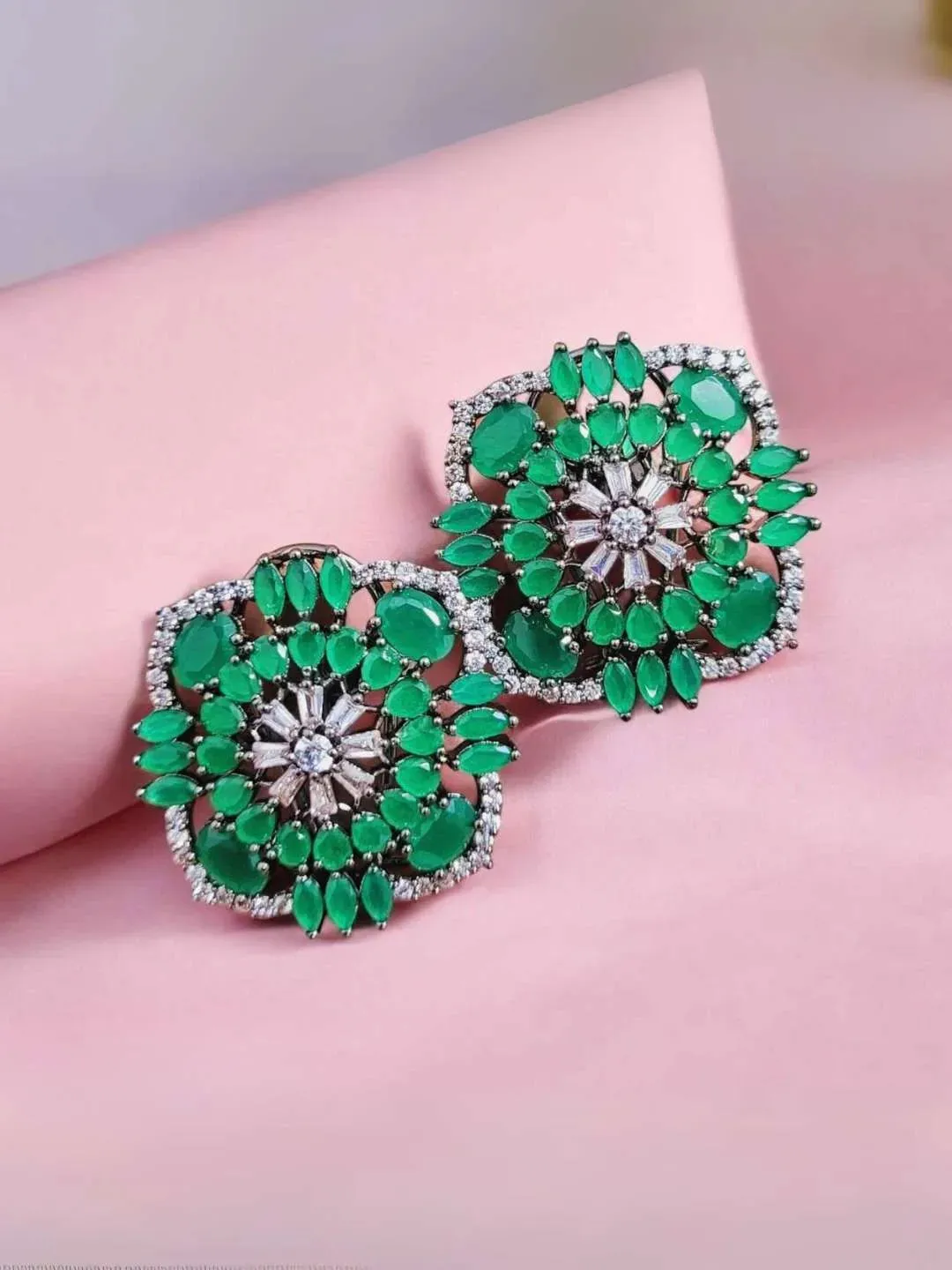Zircon Stone Studded Square Shaped Stud Earrings