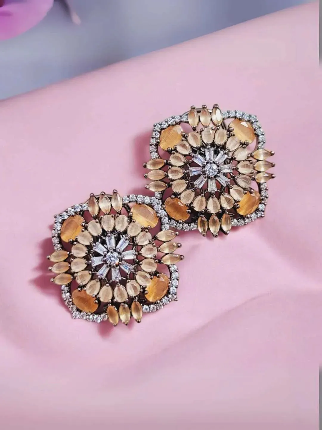 Zircon Stone Studded Square Shaped Stud Earrings