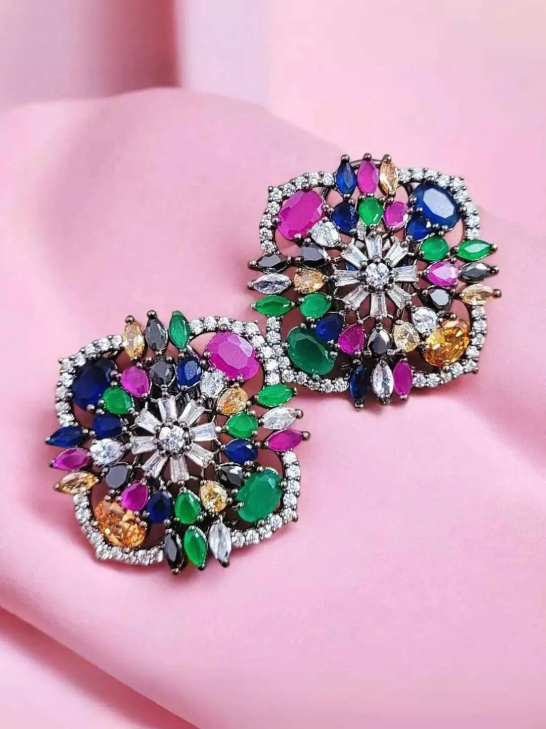 Zircon Stone Studded Square Shaped Stud Earrings