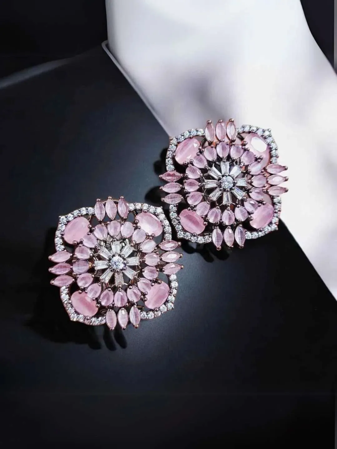 Zircon Stone Studded Square Shaped Stud Earrings